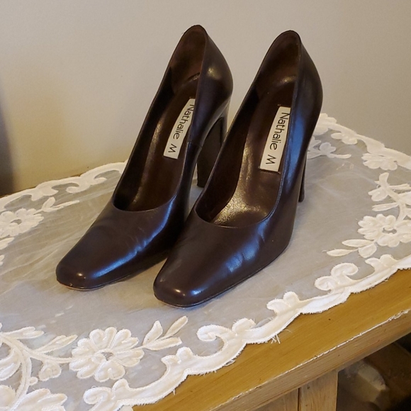 Nathalie M Chocolate Brown Pumps, Square Toe - Picture 1 of 7
